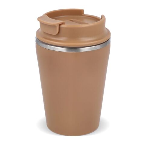 Werbeartikel T-cup 280 ml Thermobecher Kaffeebecher Keramikbeschichtung doppelwandig GRS-zertifiziert kompakt – Braun – mit Logo bedruckt