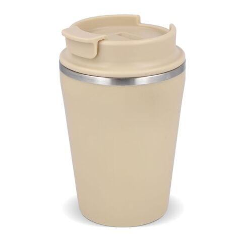 Werbeartikel T-cup 280 ml Thermobecher Kaffeebecher Keramikbeschichtung doppelwandig GRS-zertifiziert kompakt – Beige – mit Logo bedruckt