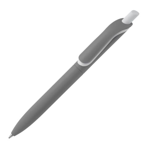 Werbeartikel Kugelschreiber Click-Shadow Soft-Touch Hergestellt in Deutschland – Grau – mit Logo bedruckt