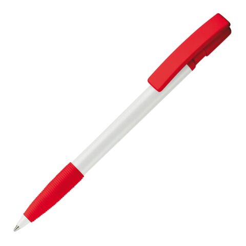 Werbeartikel Kugelschreiber Nash Hardcolour mit Gummigriff – weiss-Rot Weiss – mit Logo bedruckt