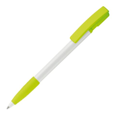Werbeartikel Kugelschreiber Nash Hardcolour mit Gummigriff – weiss-Hellgrün – mit Logo bedruckt
