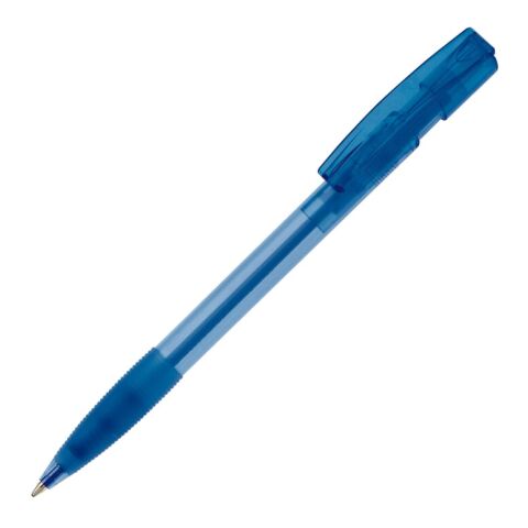 Werbeartikel Kugelschreiber Nash Transparent mit Gummigriff – Blau weiss-Blau weiss – mit Logo bedruckt