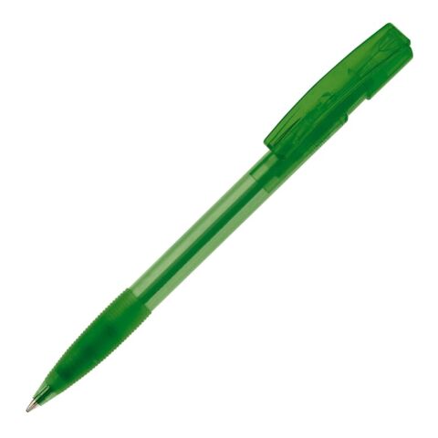 Werbeartikel Kugelschreiber Nash Transparent mit Gummigriff – Grün-Grün – mit Logo bedruckt
