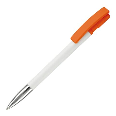 Werbeartikel Kugelschreiber Nash Hardcolour mit Metallspitze – Weiss-Orange – mit Logo bedruckt