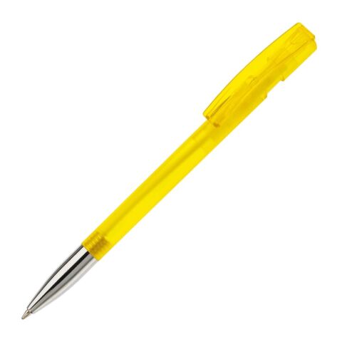 Werbeartikel Kugelschreiber Nash Transparent mit Metallspitze – Gelb-Gelb – mit Logo bedruckt