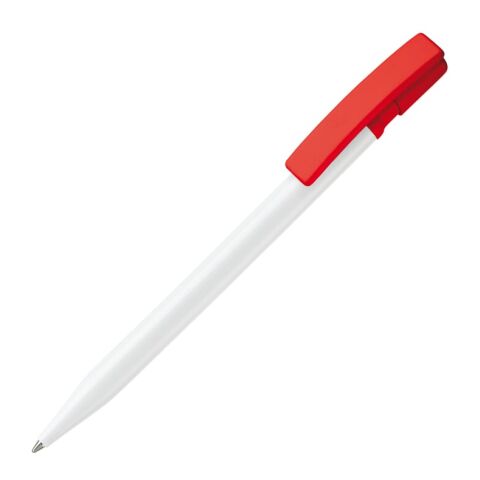 Kugelschreiber Nash Hardcolour Weiss-Rot Weiß | 1-farbiger Siebdruck | 90° vom Clip | 45 mm x 25 mm | Nicht verfügbar