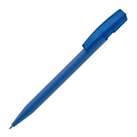 Werbeartikel Kugelschreiber Nash Soft-Touch – Blau Weiss – mit Logo bedruckt