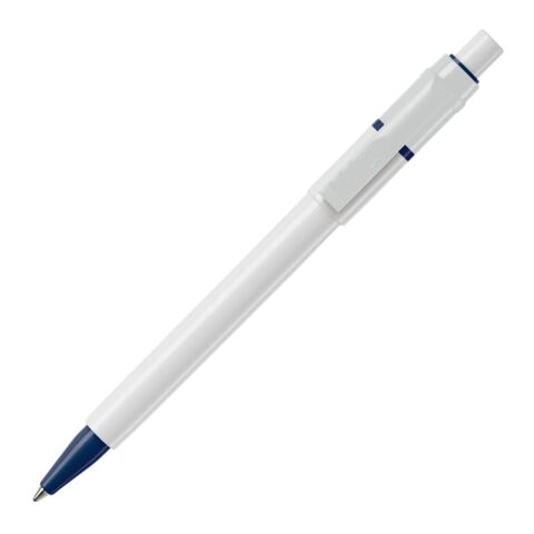 Werbeartikel Kugelschreiber Baron hardcolour – weiss-Dunkelblau – mit Logo bedruckt