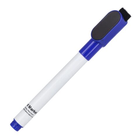 Werbeartikel Whiteboard-Marker mit Magnet und Wischer – Blau Weiss – mit Logo bedruckt