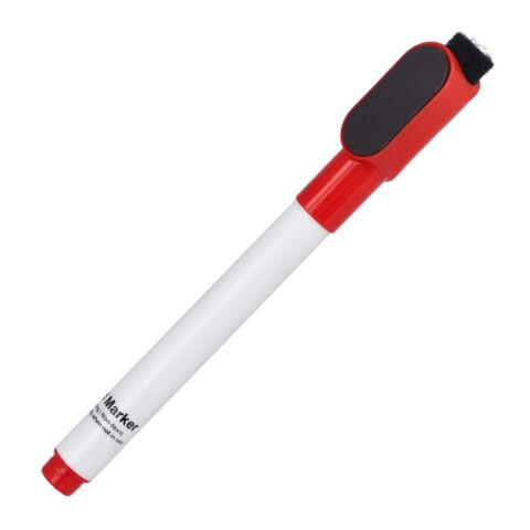 Werbeartikel Whiteboard-Marker mit Magnet und Wischer – Rot Weiss – mit Logo bedruckt