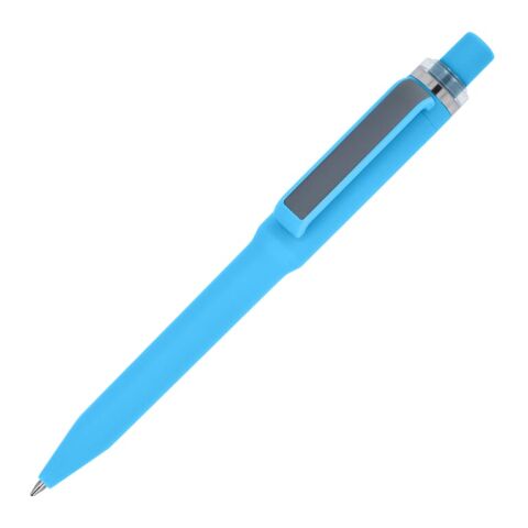 Werbeartikel Ozzy-Stift mit Soft-Touch – Blau Weiss – mit Logo bedruckt