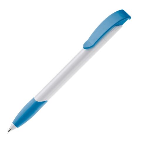 Werbeartikel Kugelschreiber Apollo Hardcolour – weiss-Blau weiss – mit Logo bedruckt