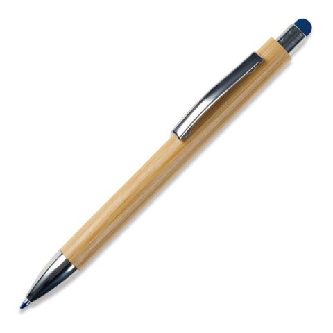 Werbeartikel Bambus Kugelschreiber New York mit Touchpen – Blau Weiss – mit Logo bedruckt