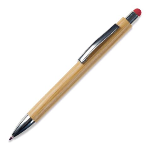 Werbeartikel Bambus Kugelschreiber New York mit Touchpen – Rot Weiss – mit Logo bedruckt