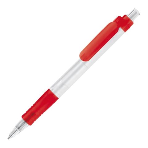 Nachhaltiger Werbeartikel Kugelschreiber Vegetal Pen Clear Transparent – Rot Weiss – mit Logo bedruckt