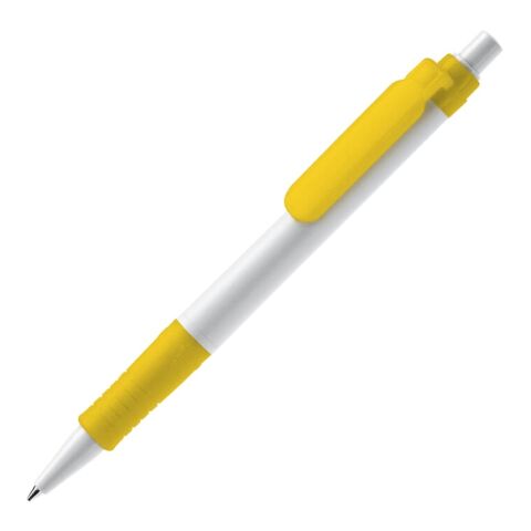 Nachhaltiger Werbeartikel Kugelschreiber Vegetal Pen Hardcolour – Weiss-Gelb – mit Logo bedruckt