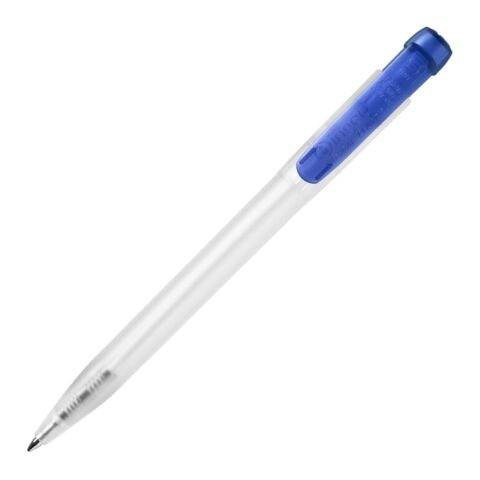 Nachhaltiger Werbeartikel Kugelschreiber Ingeo TM Pen Clear Transparent – Blau weiss – mit Logo bedruckt
