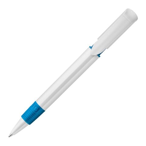 Kugelschreiber S40 Grip hardcolour Weiss-Blau Weiss | 1-farbiger Tampondruck | in Verlängerung vom Clip | 40 mm x 8 mm | Nicht verfügbar