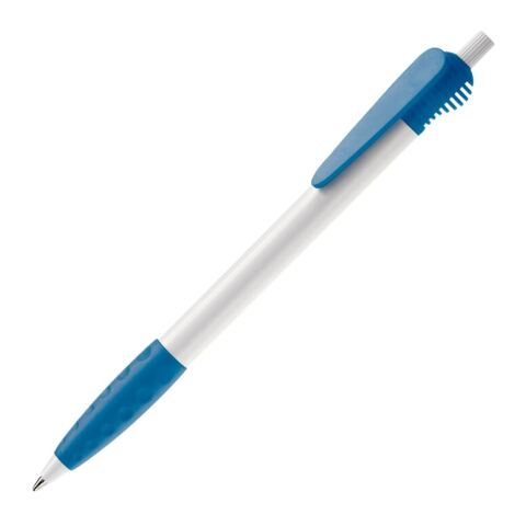 Werbeartikel Kugelschreiber Cosmo Grip HC – Weiss-Hellblau – mit Logo bedruckt