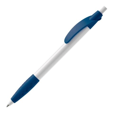 Werbeartikel Kugelschreiber Cosmo Grip HC – weiss-dunkelblau – mit Logo bedruckt