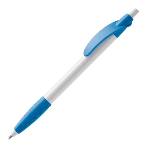 Werbeartikel Kugelschreiber Cosmo Grip HC – Weiss-Hellblau – mit Logo bedruckt