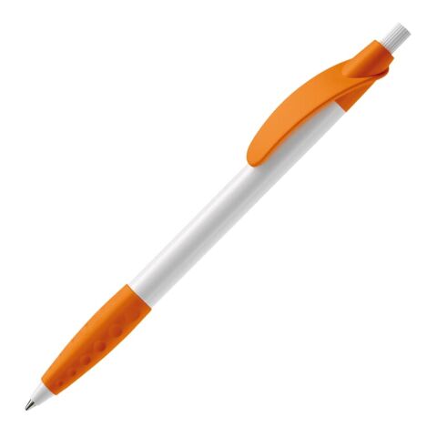 Werbeartikel Kugelschreiber Cosmo Grip HC – weiss-orange – mit Logo bedruckt
