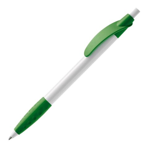 Werbeartikel Kugelschreiber Cosmo Grip HC – weiss-grün – mit Logo bedruckt