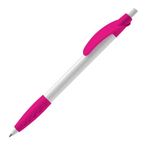 Werbeartikel Kugelschreiber Cosmo Grip HC – Weiss-Rosa – mit Logo bedruckt