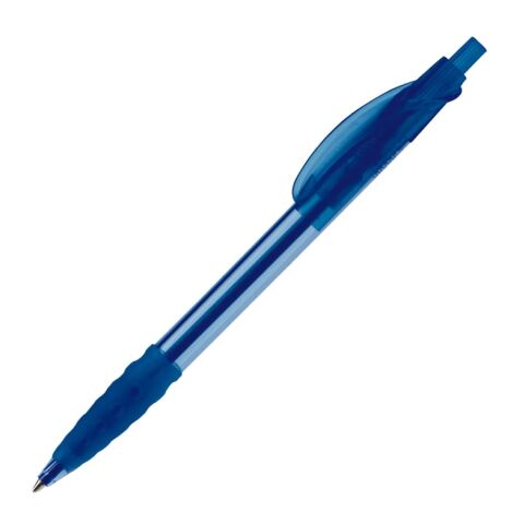 Werbeartikel Kugelschreiber Cosmo Transparent – blau weiss – mit Logo bedruckt