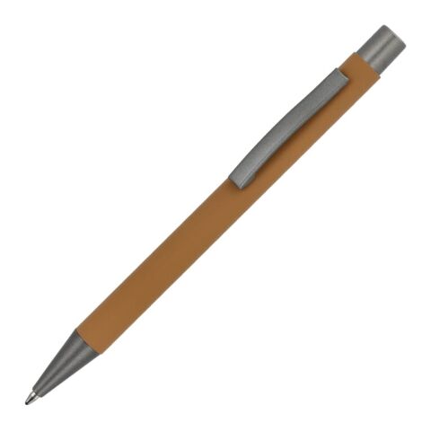 Werbeartikel Metallkugelschreiber New York soft touch – Cognac – mit Logo bedruckt