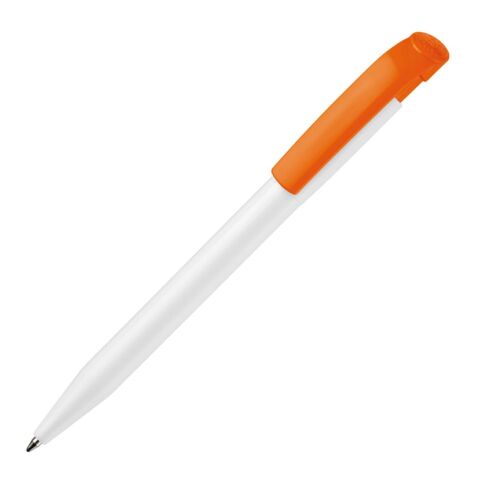 Werbeartikel Kugelschreiber S45 Hardcolour – weiss-Orange – mit Logo bedruckt