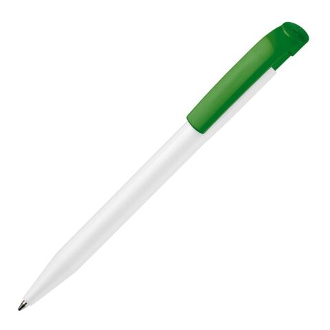 Werbeartikel Kugelschreiber S45 Hardcolour – Weiss-Grün – mit Logo bedruckt