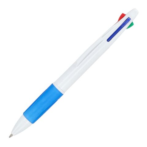 Werbeartikel 4-Farben-Stift mit Griffzone – Weiss-Blau Weiss – mit Logo bedruckt