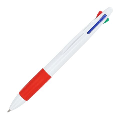 Werbeartikel 4-Farben-Stift mit Griffzone – Weiss-Rot Weiss – mit Logo bedruckt