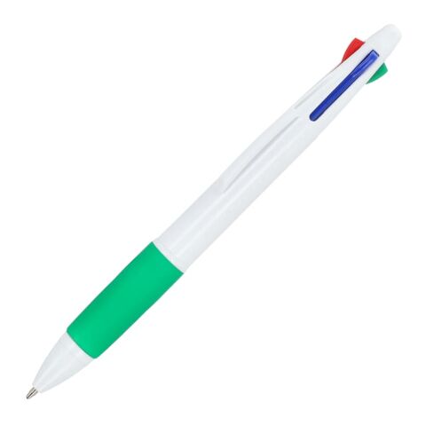 Werbeartikel 4-Farben-Stift mit Griffzone – Weiss-Grün – mit Logo bedruckt
