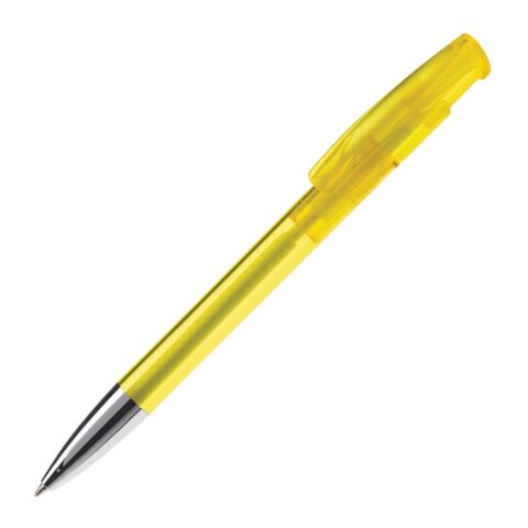 Werbeartikel Kugelschreiber Avalon Transparent mit Metallspitze – Gelb-Gelb – mit Logo bedruckt