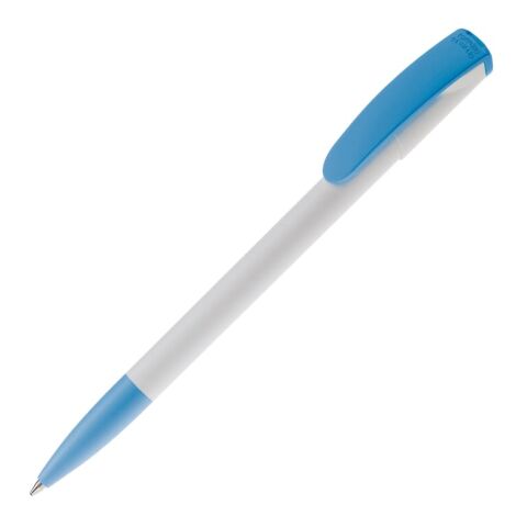 Werbeartikel Kugelschreiber Deniro Hardcolour – Weiss-Hellblau – mit Logo bedruckt