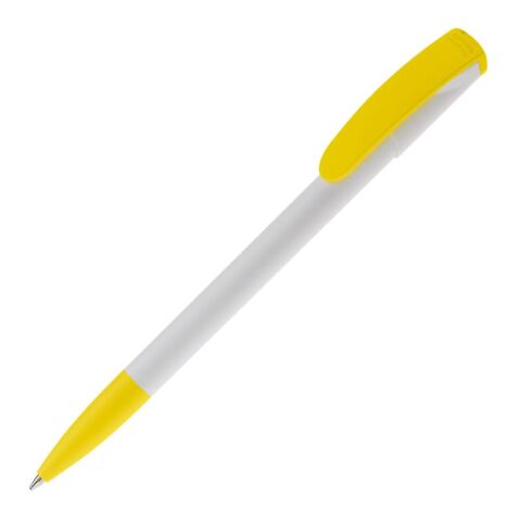 Werbeartikel Kugelschreiber Deniro Hardcolour – Weiss-Gelb – mit Logo bedruckt