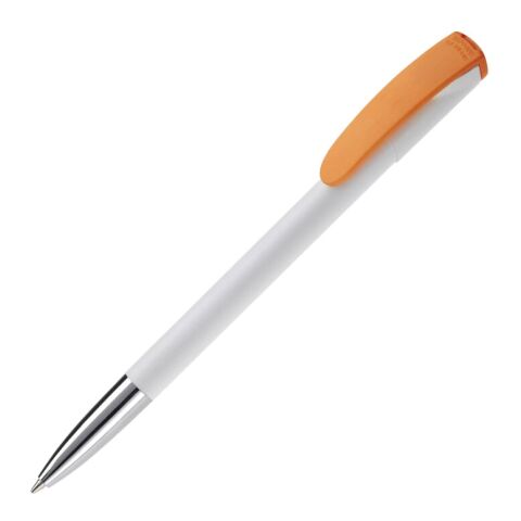 Werbeartikel Kugelschreiber Deniro mit Metallspitze Hardcolour – Weiss-Orange – mit Logo bedruckt