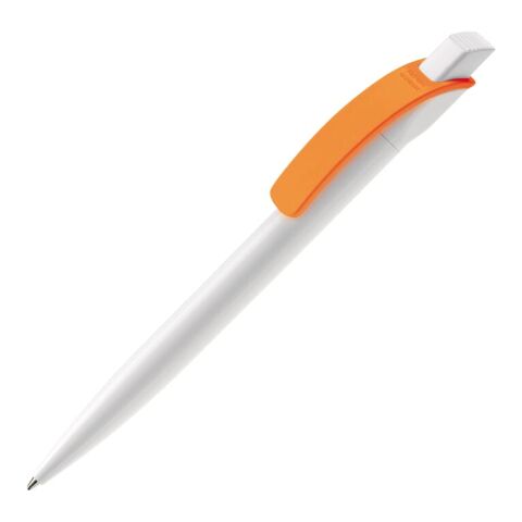 Werbeartikel Kugelschreiber Cube Hardcolour – Weiss-Orange – mit Logo bedruckt