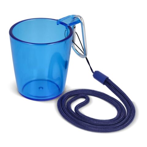 Werbeartikel Festival-Shotglas mit Lanyard – Blau Weiss-Blau Weiss – mit Logo bedruckt