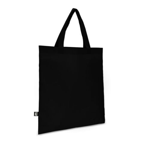 Nachhaltiger Werbeartikel R-PET Tragetasche aus Non Woven mit kurzen Griffen 38 x 42cm 75g/m² – Schwarz – mit Logo bedruckt