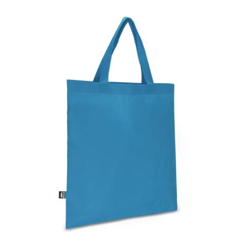 Nachhaltiger Werbeartikel R-PET Tragetasche aus Non Woven mit kurzen Griffen 38 x 42cm 75g/m² – Blau Weiss – mit Logo bedruckt