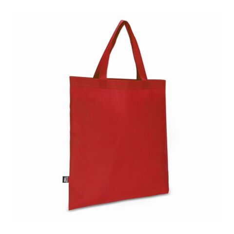Nachhaltiger Werbeartikel R-PET Tragetasche aus Non Woven mit kurzen Griffen 38 x 42cm 75g/m² – Rot Weiss – mit Logo bedruckt