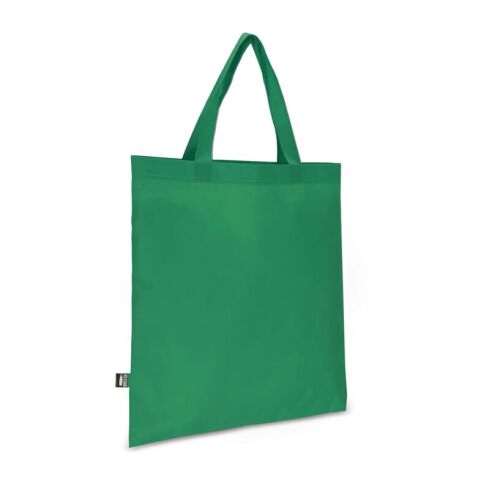 Nachhaltiger Werbeartikel R-PET Tragetasche aus Non Woven mit kurzen Griffen 38 x 42cm 75g/m² – Grün – mit Logo bedruckt