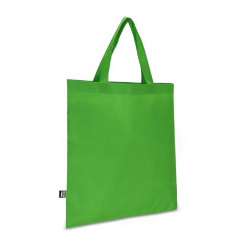 Nachhaltiger Werbeartikel R-PET Tragetasche aus Non Woven mit kurzen Griffen 38 x 42cm 75g/m² – Hellgrün – mit Logo bedruckt