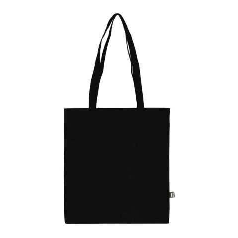 Nachhaltiger Werbeartikel R-PET Tragetasche aus Non Woven mit langen Griffen 38 x 42cm 75g/m² – Schwarz – mit Logo bedruckt