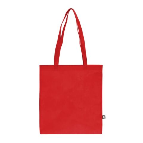 Nachhaltiger Werbeartikel R-PET Tragetasche aus Non Woven mit langen Griffen 38 x 42cm 75g/m² – Rot Weiss – mit Logo bedruckt