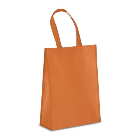 Nachhaltiger Werbeartikel R-PET Tragetasche aus laminiertem Non Woven 30 x 12 x 40cm 105g/m² – Orange – mit Logo bedruckt