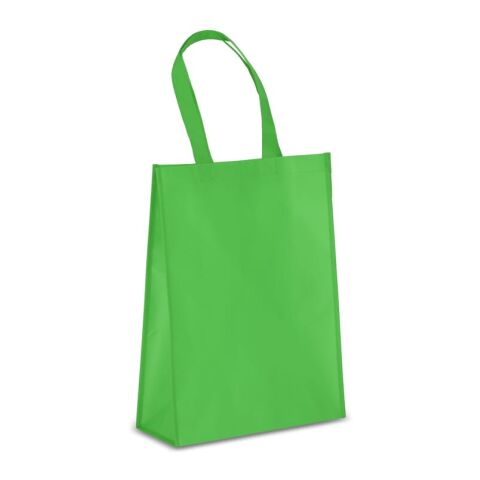 Nachhaltiger Werbeartikel R-PET Tragetasche aus laminiertem Non Woven 30 x 12 x 40cm 105g/m² – Hellgrün – mit Logo bedruckt